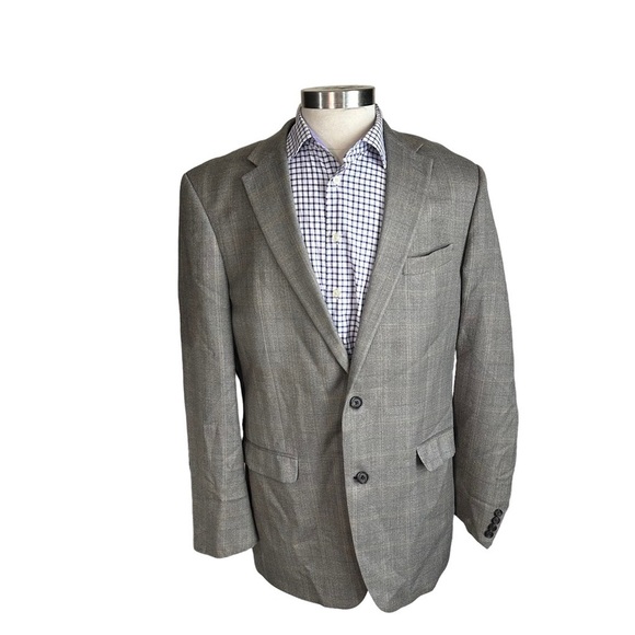 Ralph Lauren Taupe Cream Check 2-Button Silk 52% & Wool 48% Suit Jacket Sz 44XL - Picture 2 of 13
